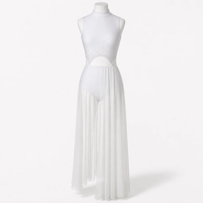 ballet leotard — White Fringe Dress women's long dance front view — view 7