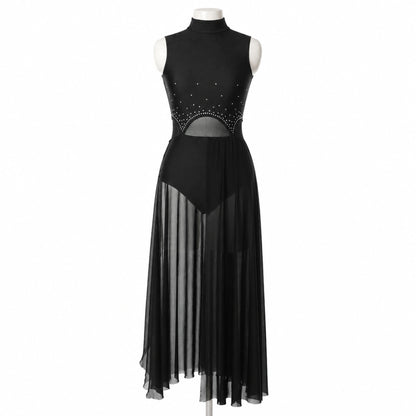 ballet leotard — Black Fringe Dress women's long dance front view — view 8
