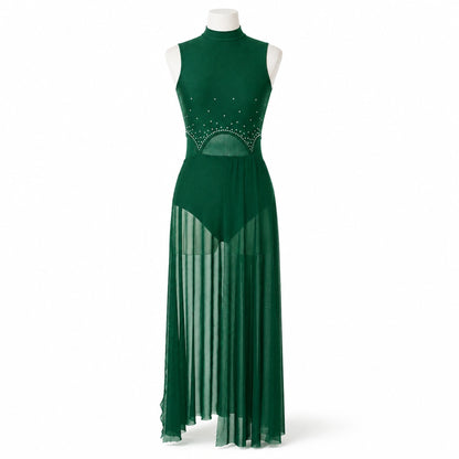 ballet leotard — Green Fringe Dress women's long dance front view — view 9