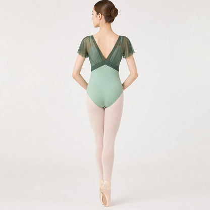 Sage and forest green ballet leotard back view — view 5
