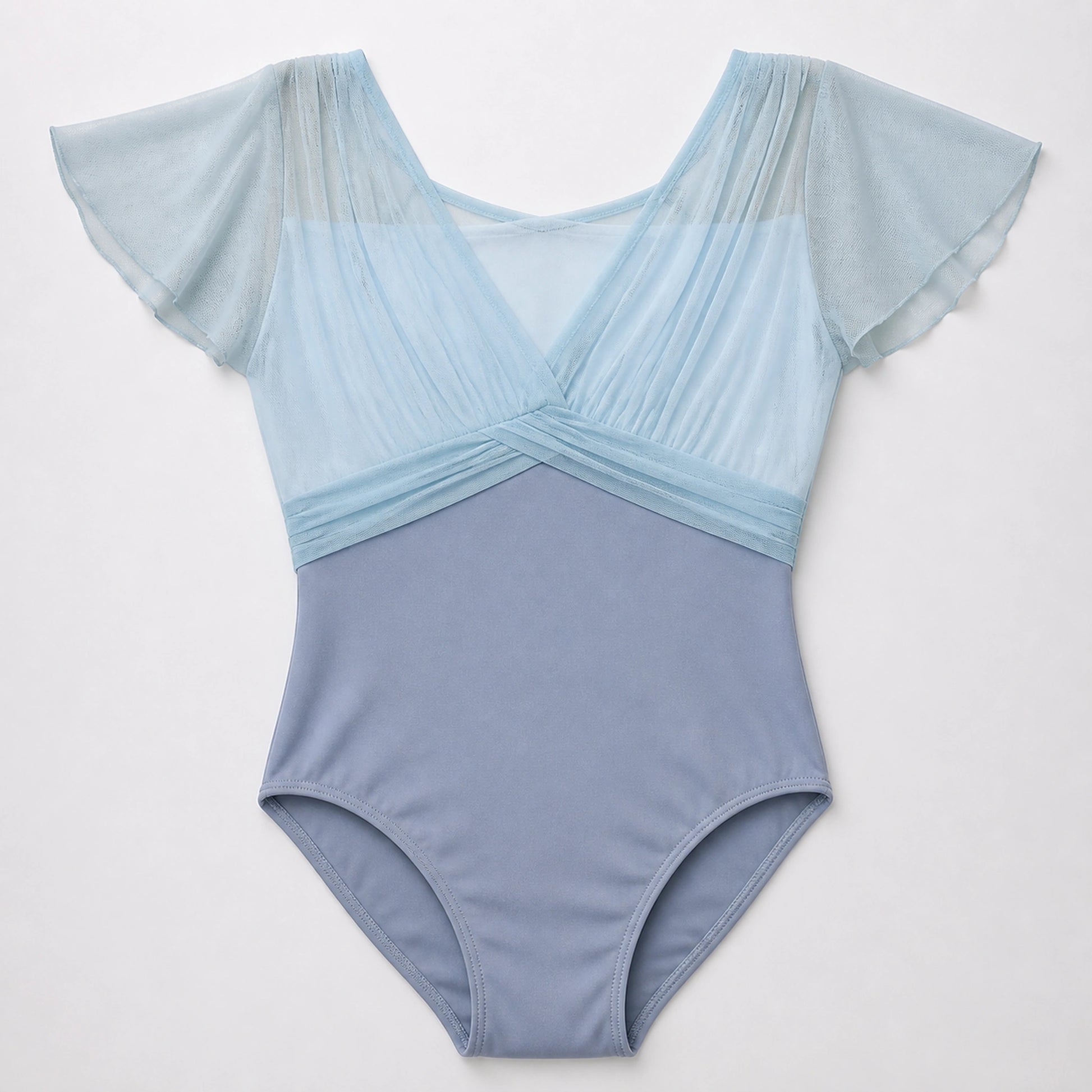 ballet leotard — Light blue and gray pleated bodice detail — view 7