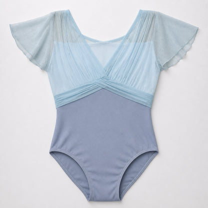 ballet leotard — Light blue and gray pleated bodice detail — view 7
