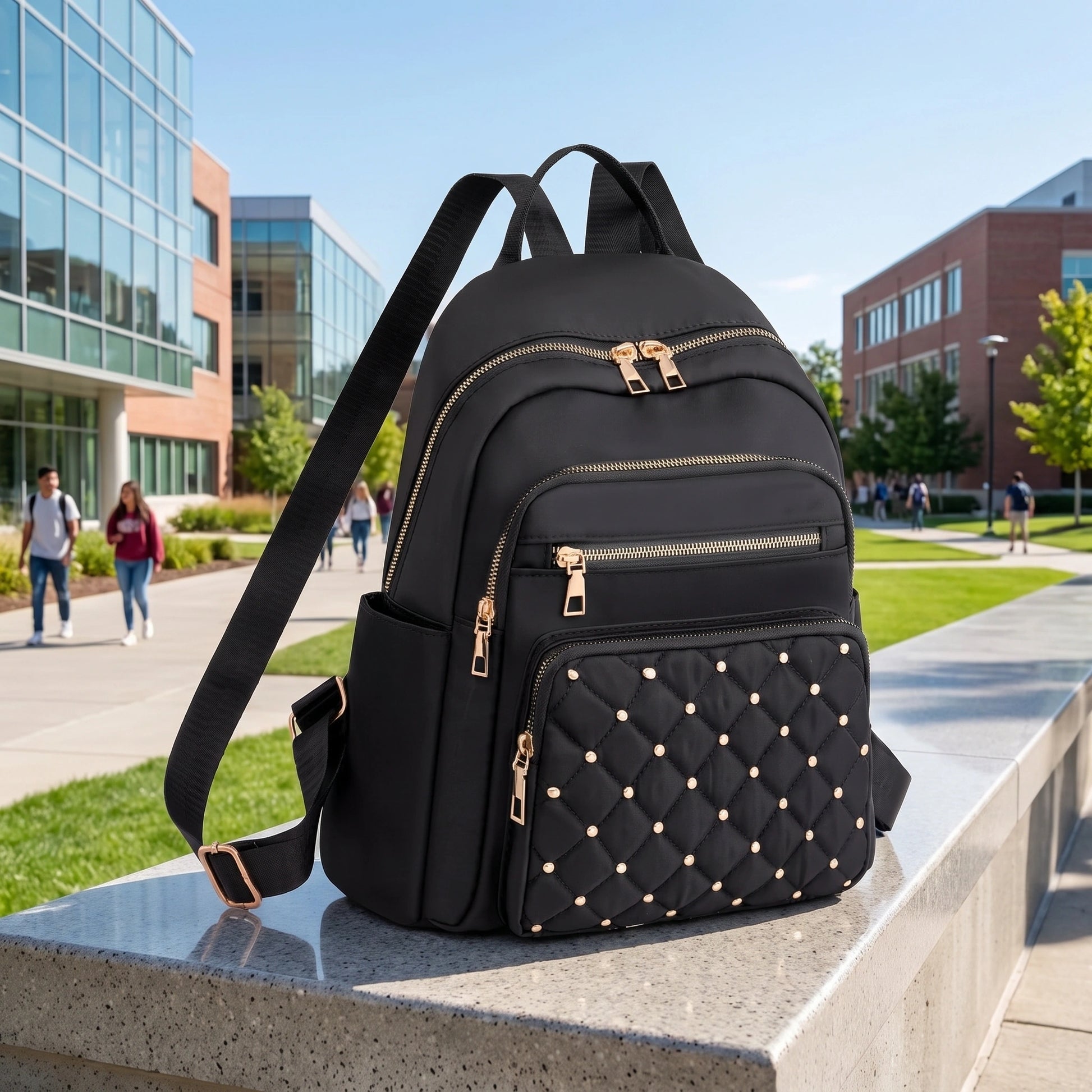 AquaVista Sleek Water Resistant Nylon School Backpack for Women