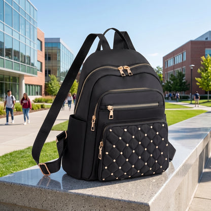 AquaVista Sleek Water Resistant Nylon School Backpack for Women