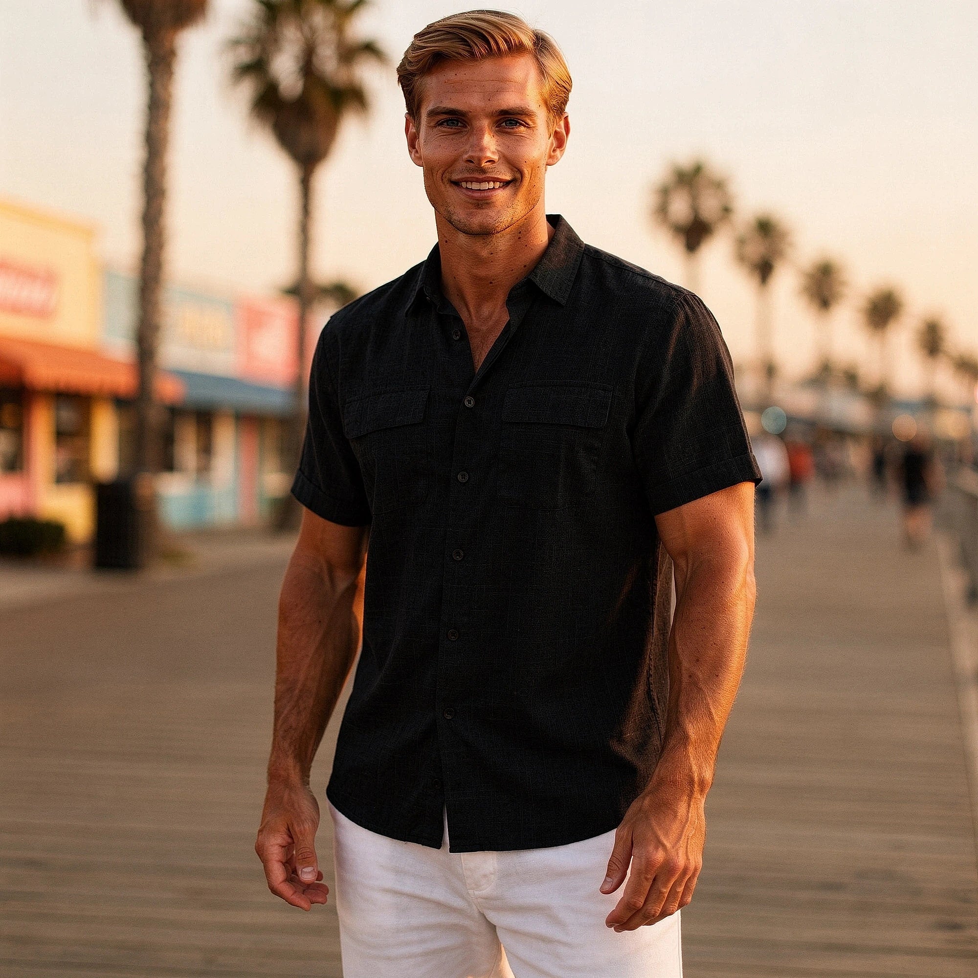 View of a relaxed fit long sleeve crew neck casual shirt in light gray cotton fabric