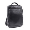 View of a sleek genuine leather backpack featuring a fingerprint lock, showcasing its elegant design and rich texture