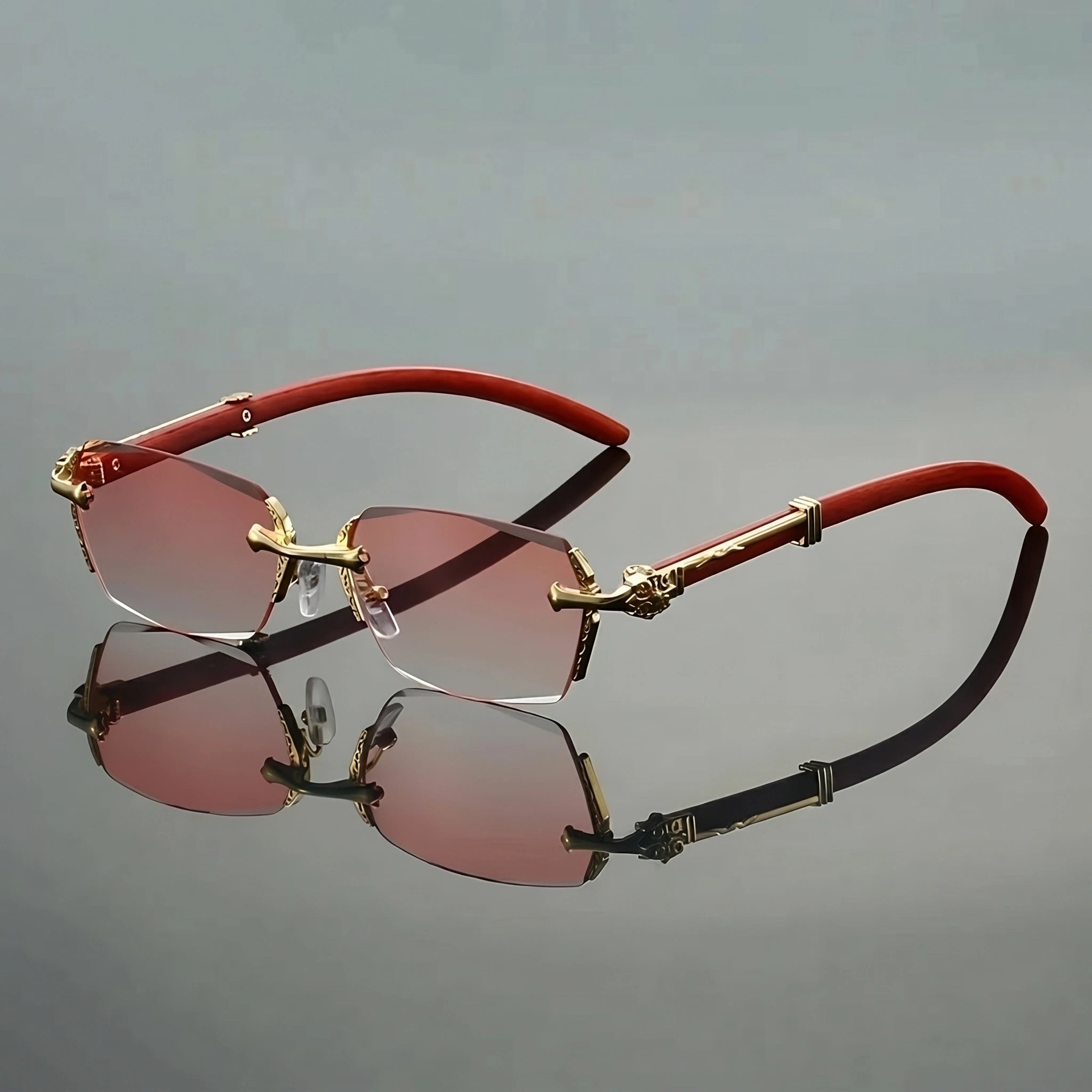 Close up view of the men's gradient semi rimless sunglasses showing the sleek frame design and premium finish against a neutral background.