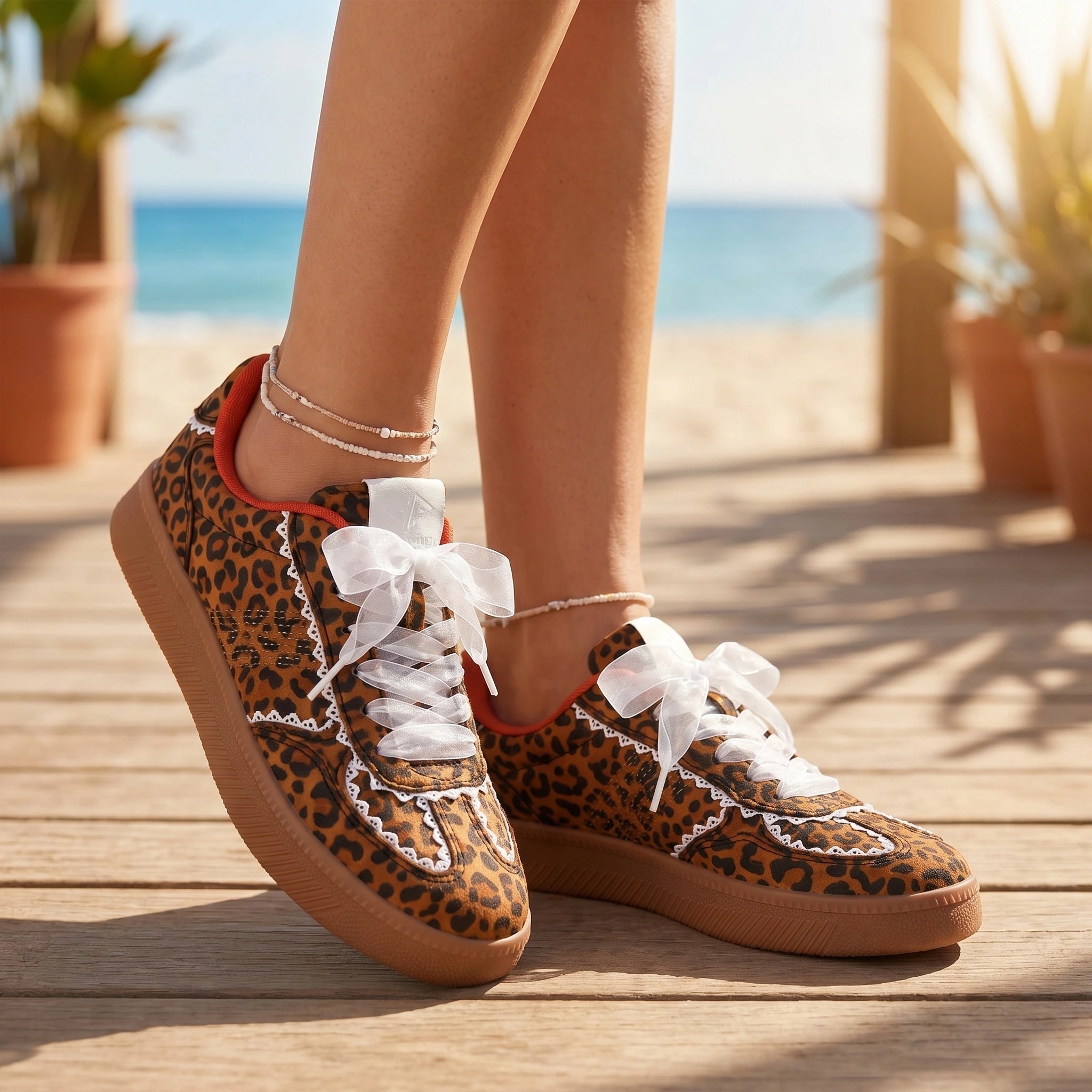 Close up view of the breathable mesh fabric and intricate stitching of Womens Supportive Summer Sneakers, showing their design and quality craftsmanship.