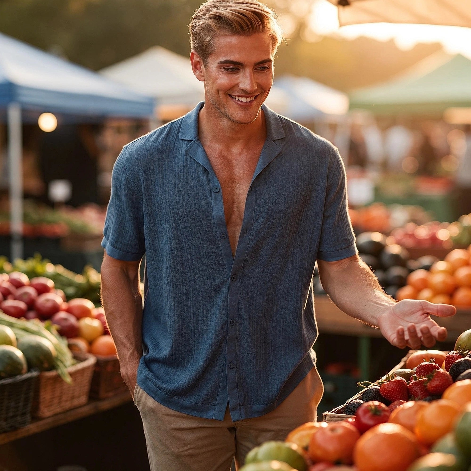 Light blue casual short sleeve button shirt made of soft cotton, featuring a relaxed fit and subtle texture, view