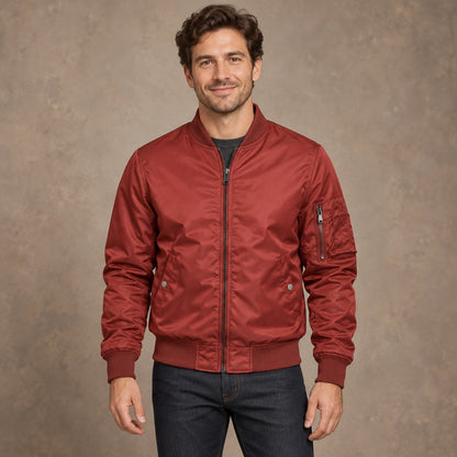 Men's Lightweight Utility Bomber Jacket — Hector — Brick Red — complete front view, image