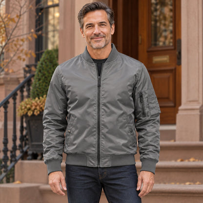 Men's Lightweight Utility Bomber Jacket — Hector — Gray — complete front view, product focused image — view 2