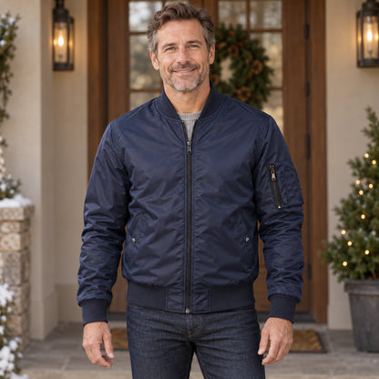 Men's Lightweight Utility Bomber Jacket — Hector — Navy — complete front view, product focused image — view 4