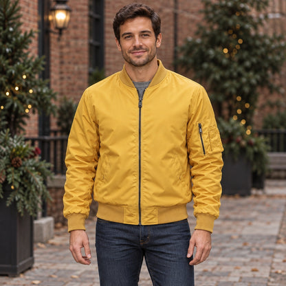 Men's Lightweight Utility Bomber Jacket — Hector — Mustard Yellow — complete front view, product focused image — view 5
