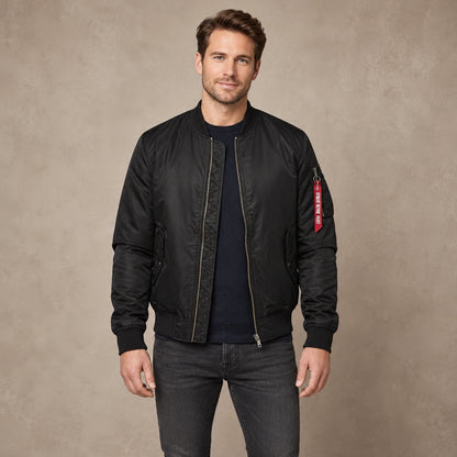 Men's Zip Front Bomber Jacket — Joey — Black — complete view, image