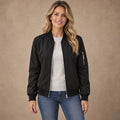 Women's Lightweight Zip Bomber Jacket — Everly — Black — complete front view, image