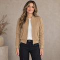 Women's Lightweight Zip Bomber Jacket — Léonie — Camel — complete front view, image