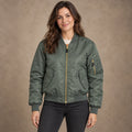 Women's Padded Utility Bomber Jacket — Nicole — Sage Green — complete front view, image