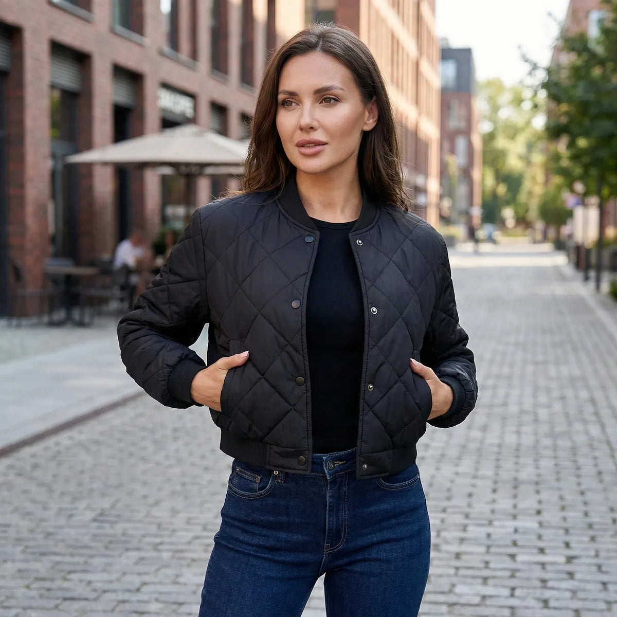 Quilted Cropped Bomber Jacket Marcella