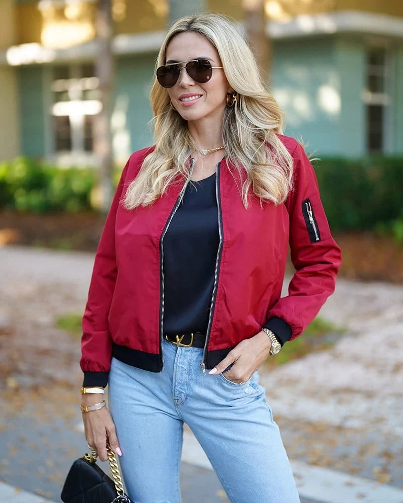 Stylish Ladies Bomber Jacket Rhea Bordeaux red S The Livary — view 4 — — view 4