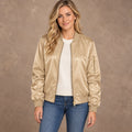 Women's Zip Front Satin Look Bomber Jacket — Daniela — Champagne — complete view, image