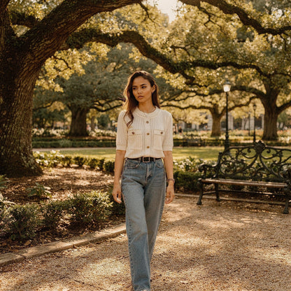 View of a relaxed fit short sleeve tee in soft cotton, featuring a light gray color and a comfortable silhouette
