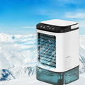 Compact ultrasonic air cooler featuring a sleek design, intuitive controls, and a built in humidifier for optimal comfort