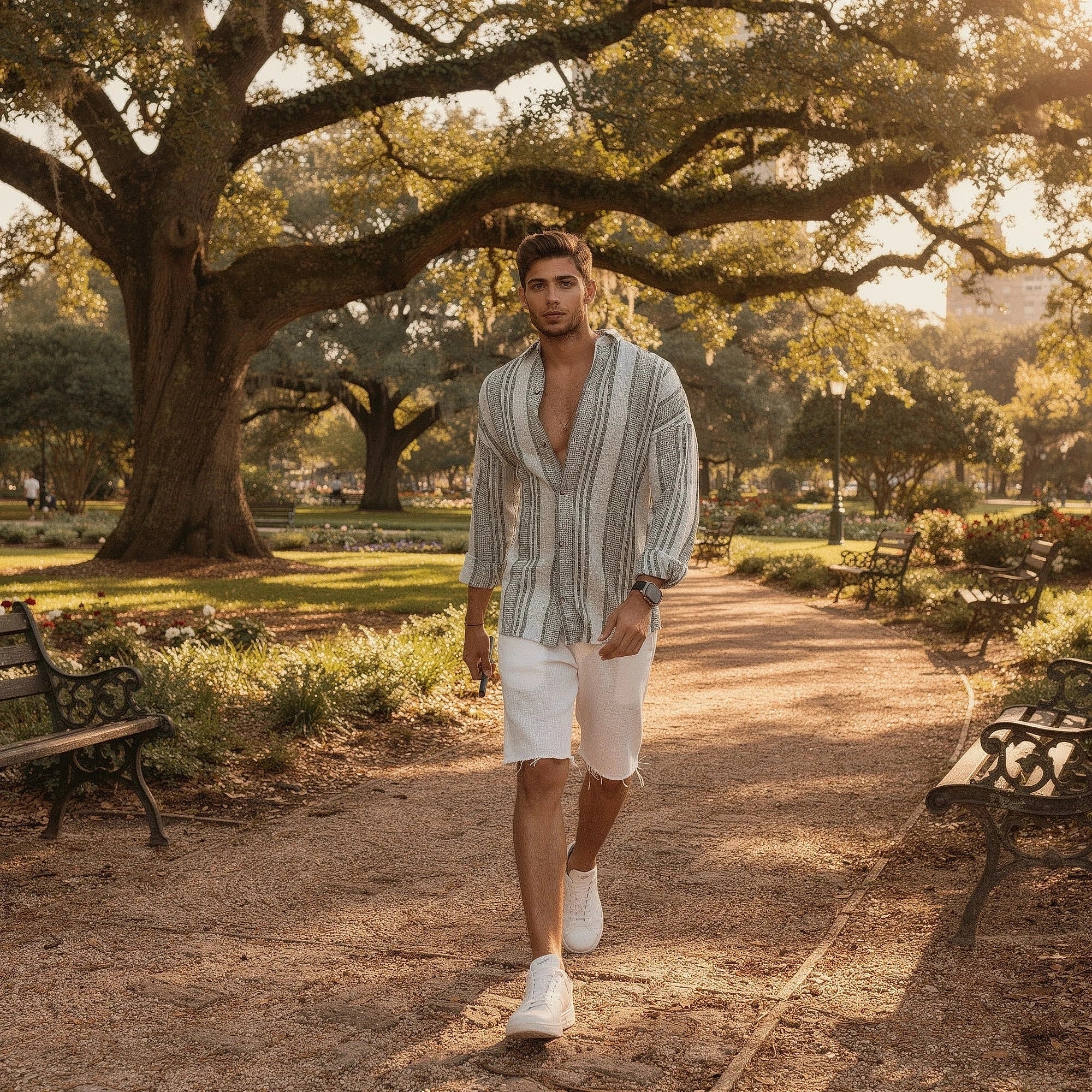 Lightweight button up shirt in soft cotton fabric, featuring a relaxed fit and subtle check pattern, view
