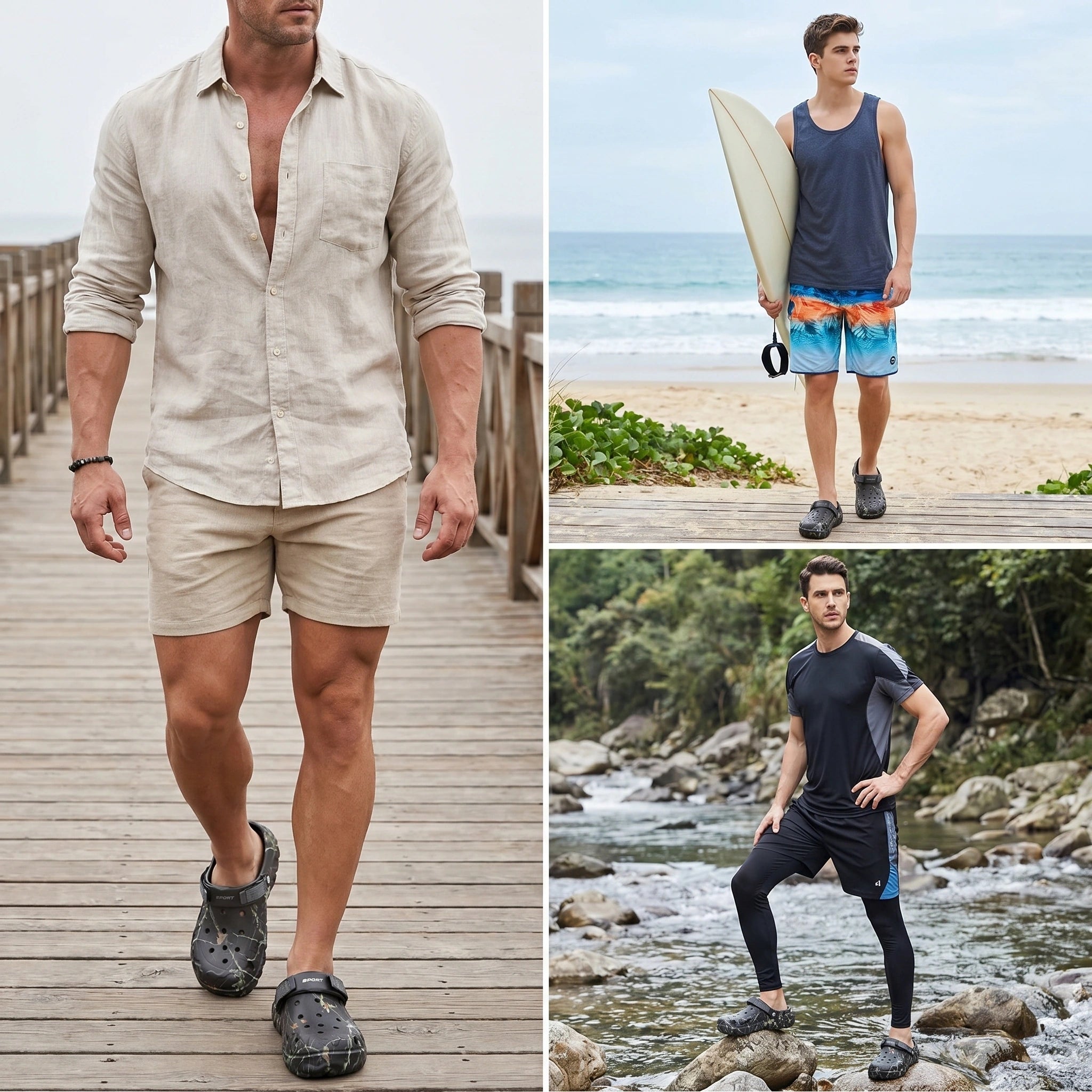 Close up view showing the breathable fabric and precise stitching of the men's lightweight comfortable summer sandals, showing their quality and summer ready design.