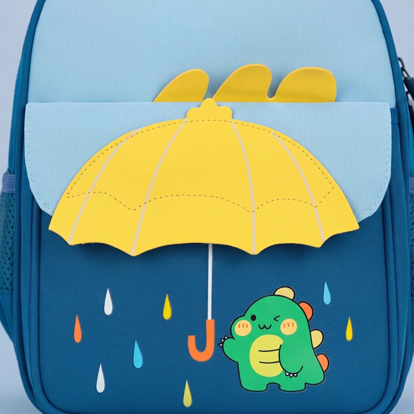 View of a cheerful lightweight kids backpack featuring a colorful cartoon print, perfect for school use