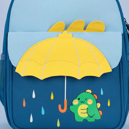 View of a cheerful lightweight kids backpack featuring a colorful cartoon print, perfect for school use