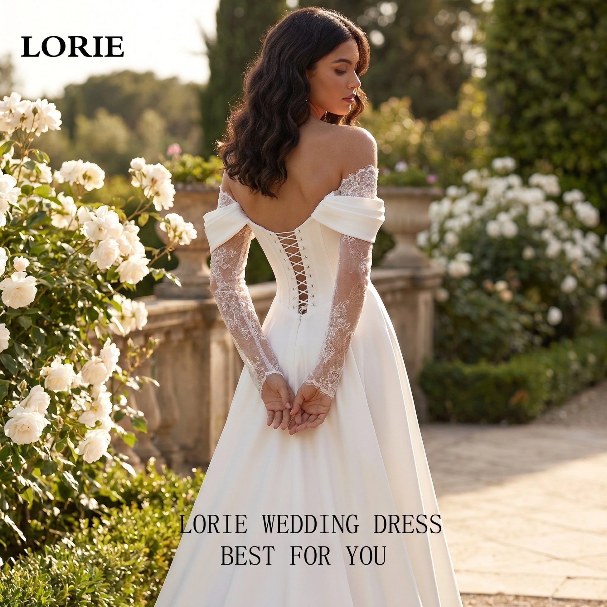 Close up of the Womens Understated Wedding Dress showing intricate stitching and luxurious fabric texture, showing its modern design and refined elegance.