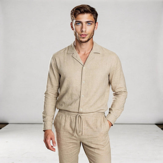 Lightweight linen shirt in light blue with a relaxed fit and concealed button placket, view