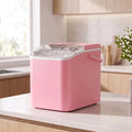 Sleek compact ice maker with a smooth exterior, featuring a clear control panel and ice compartment visibly displayed