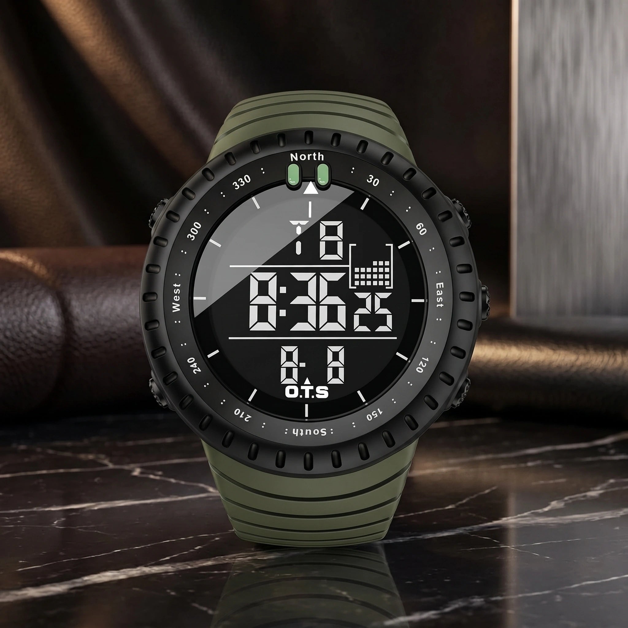 Close up view of the Mens Robust Digital Waterproof Watch showing intricate stitching and durable fabric, emphasizing its rugged design for active lifestyles.