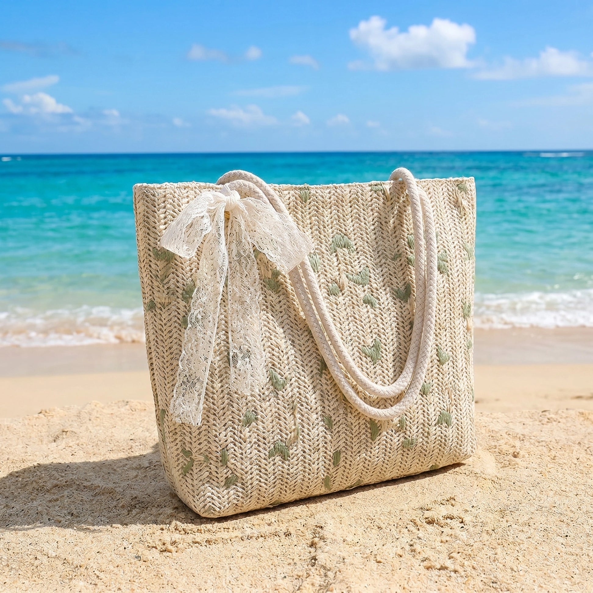 WovenWhimsy Vibrant Floral Straw Shoulder Bag Beach