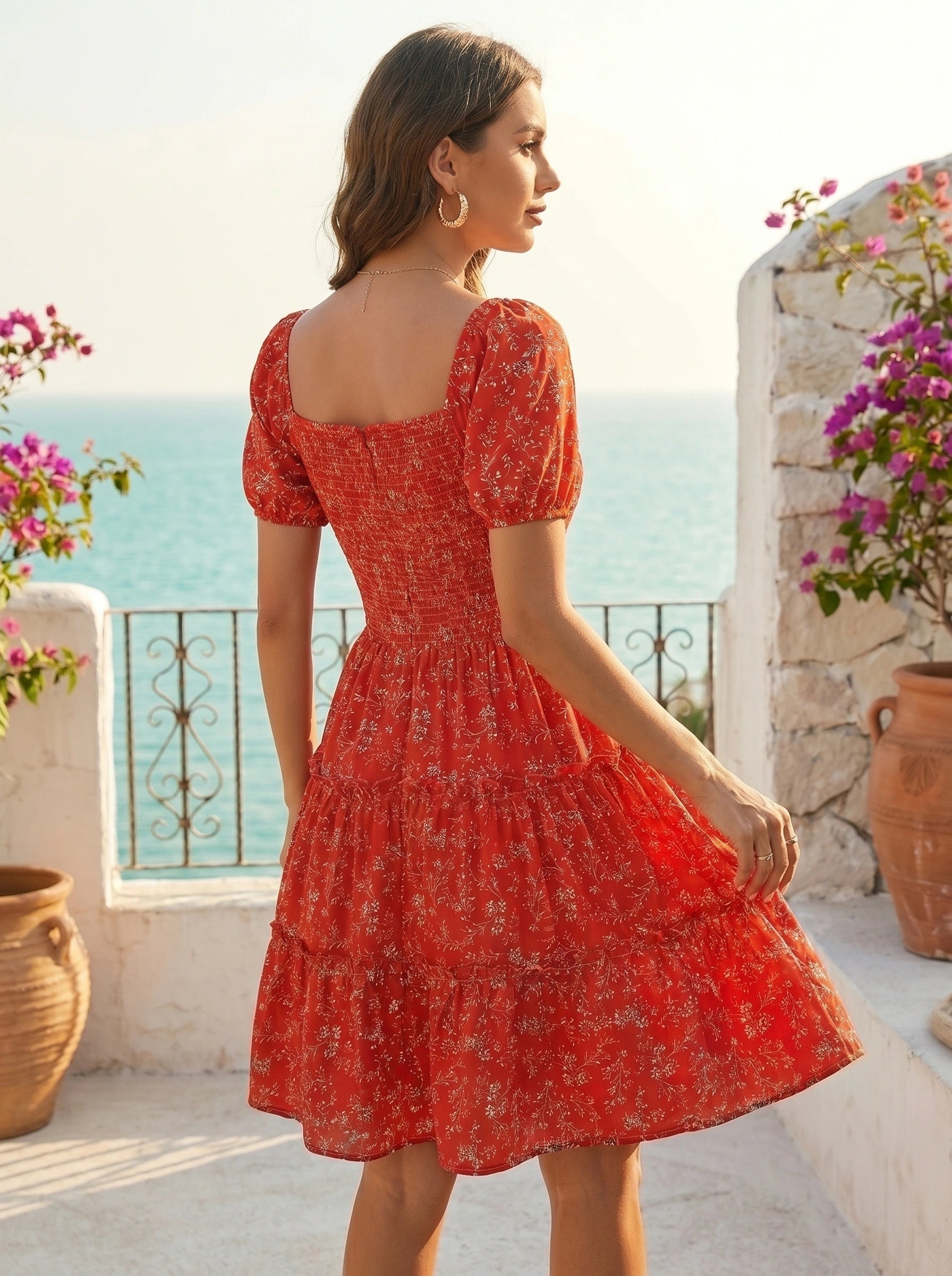 Close up view of the Womens Slim Summer Dress showing the lightweight fabric and intricate stitching details, perfect for beach vacations.