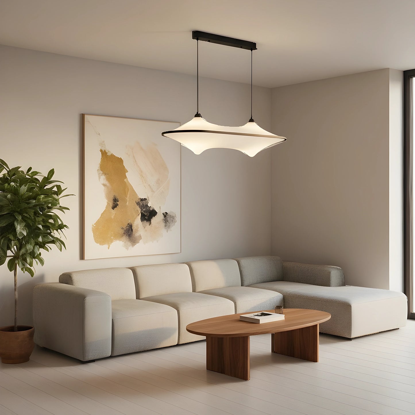 Close up view of the sleek modern iron pendant light fixture showing its minimalist design, smooth finish, and intricate detailing for contemporary decor.