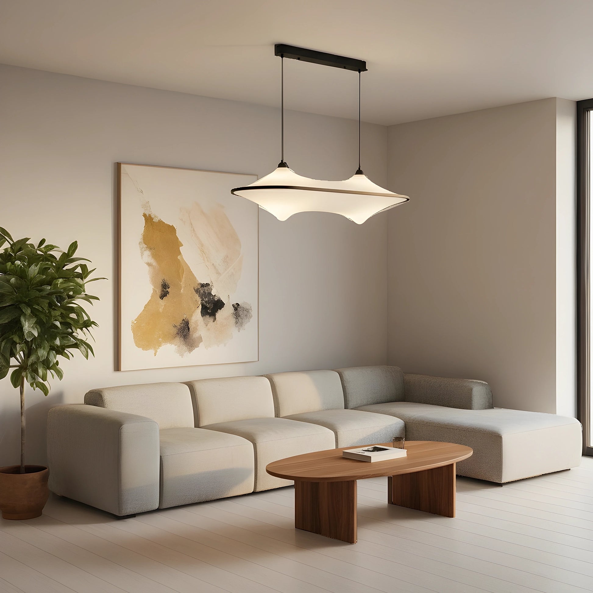 Close up view of the sleek modern iron pendant light fixture showing its minimalist design, smooth finish, and intricate detailing for contemporary decor.