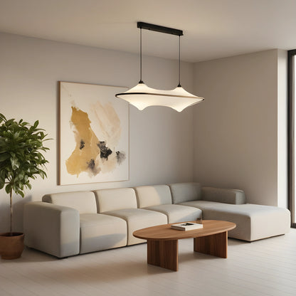 Close up view of the sleek modern iron pendant light fixture showing its minimalist design, smooth finish, and intricate detailing for contemporary decor.