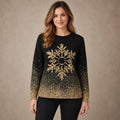 christmas sweater — Women's Gold Snowflake Sweater — Rebecca — Black and — complete front view, image