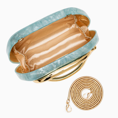 Elegant clutch bag in soft leather with a sleek, minimalist design, featuring gold tone clasp and subtle texture — view 23