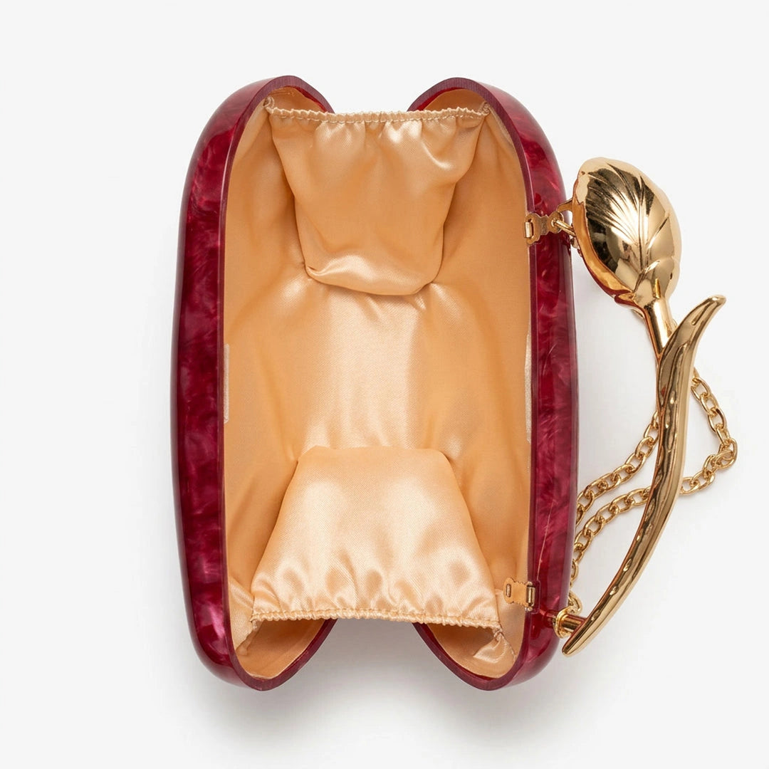 Clear acrylic clutch bag with a geometric design, featuring gold tone clasp and chain strap, front view — 12 — view 12