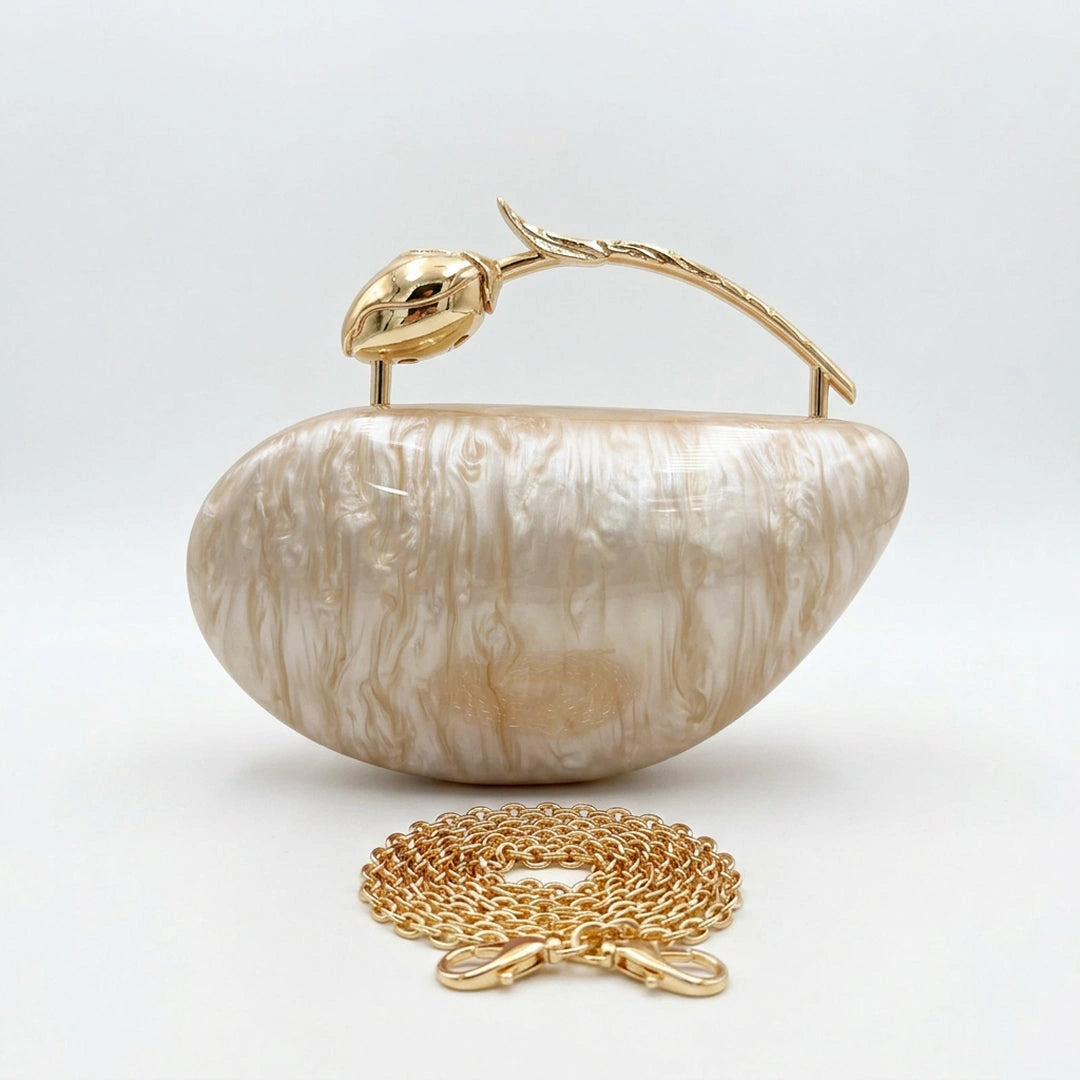 Clear acrylic clutch bag with a geometric design, featuring gold tone clasp and sleek, modern silhouette — view 17 — view 17