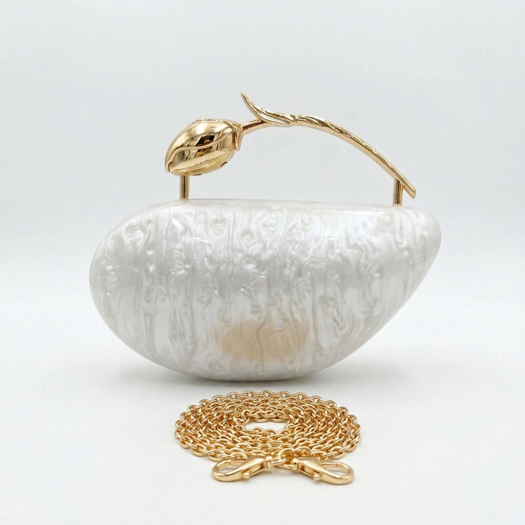 Clear acrylic clutch bag with a sleek design, featuring gold tone clasp and minimalist style, front view — 5 — view 5