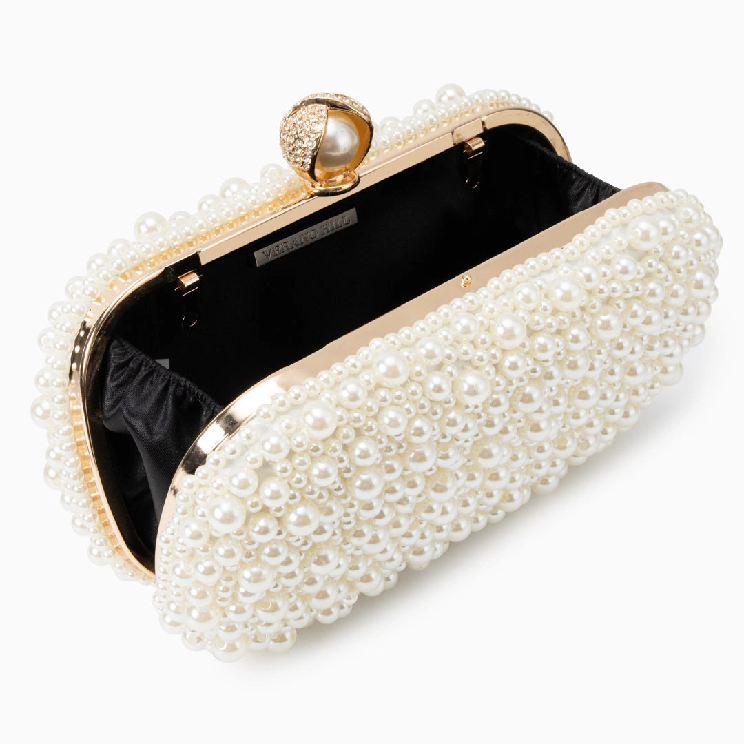Elegant pearl clutch bag featuring a textured surface and delicate clasp, showcasing sophisticated design — view 4 — view 4