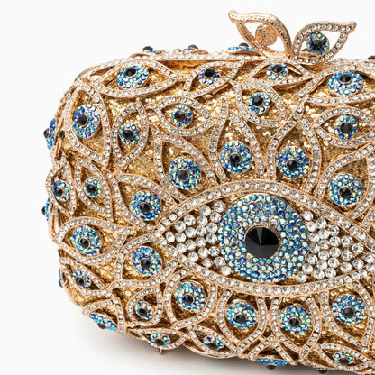 Elegant clutch bag featuring a crystal evil eye design, showcasing intricate detailing and sleek silhouette — view 2 — view 2