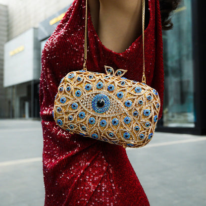 Elegant clutch bag featuring a crystal evil eye design, showcasing shimmering surface and compact shape — view 4 — view 4