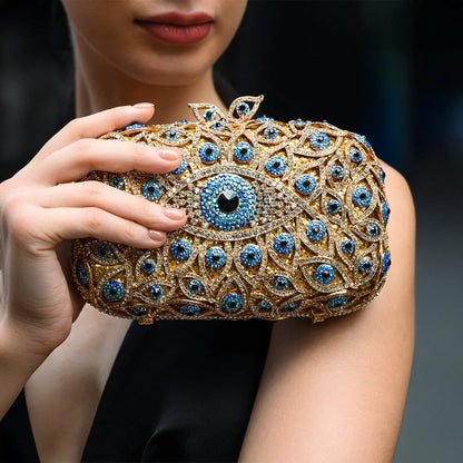 Elegant clutch bag featuring a crystal evil eye design, showcasing rich blue color with intricate detailing — view 5 — view 5