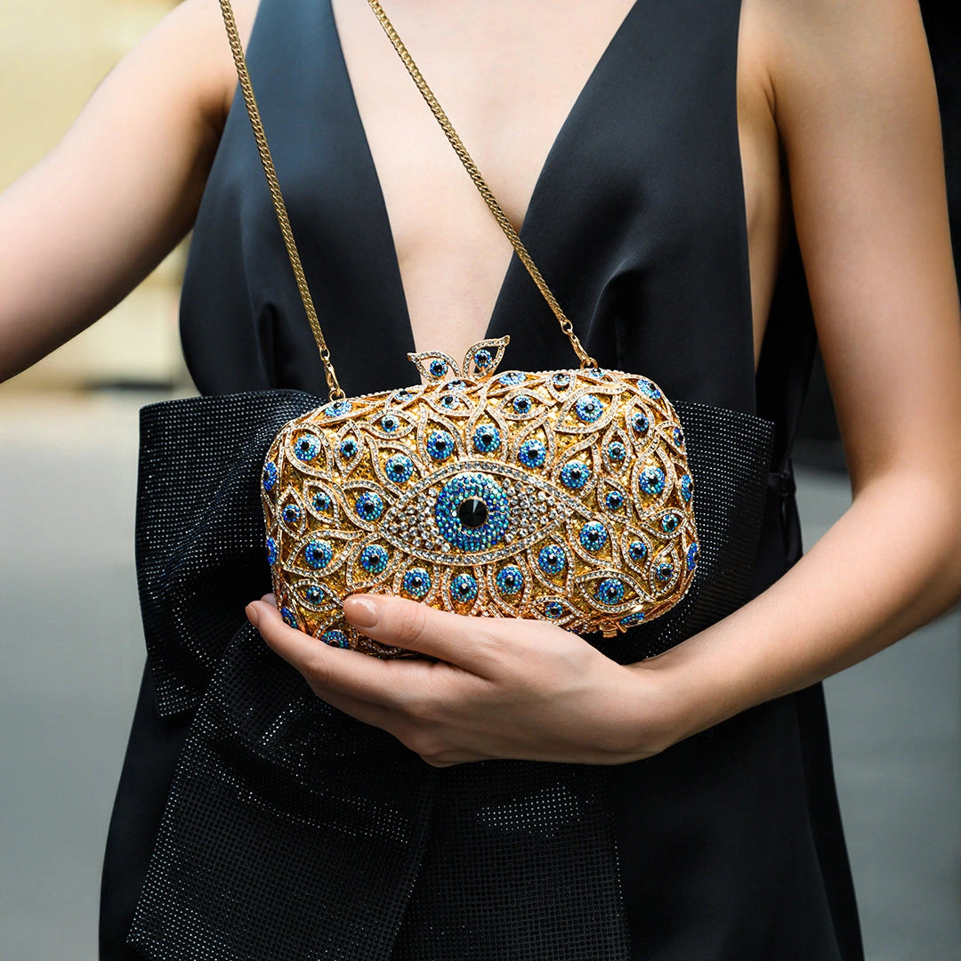 Elegant clutch bag featuring a crystal evil eye design, showcasing rich color palette and sleek silhouette — view 6 — view 6