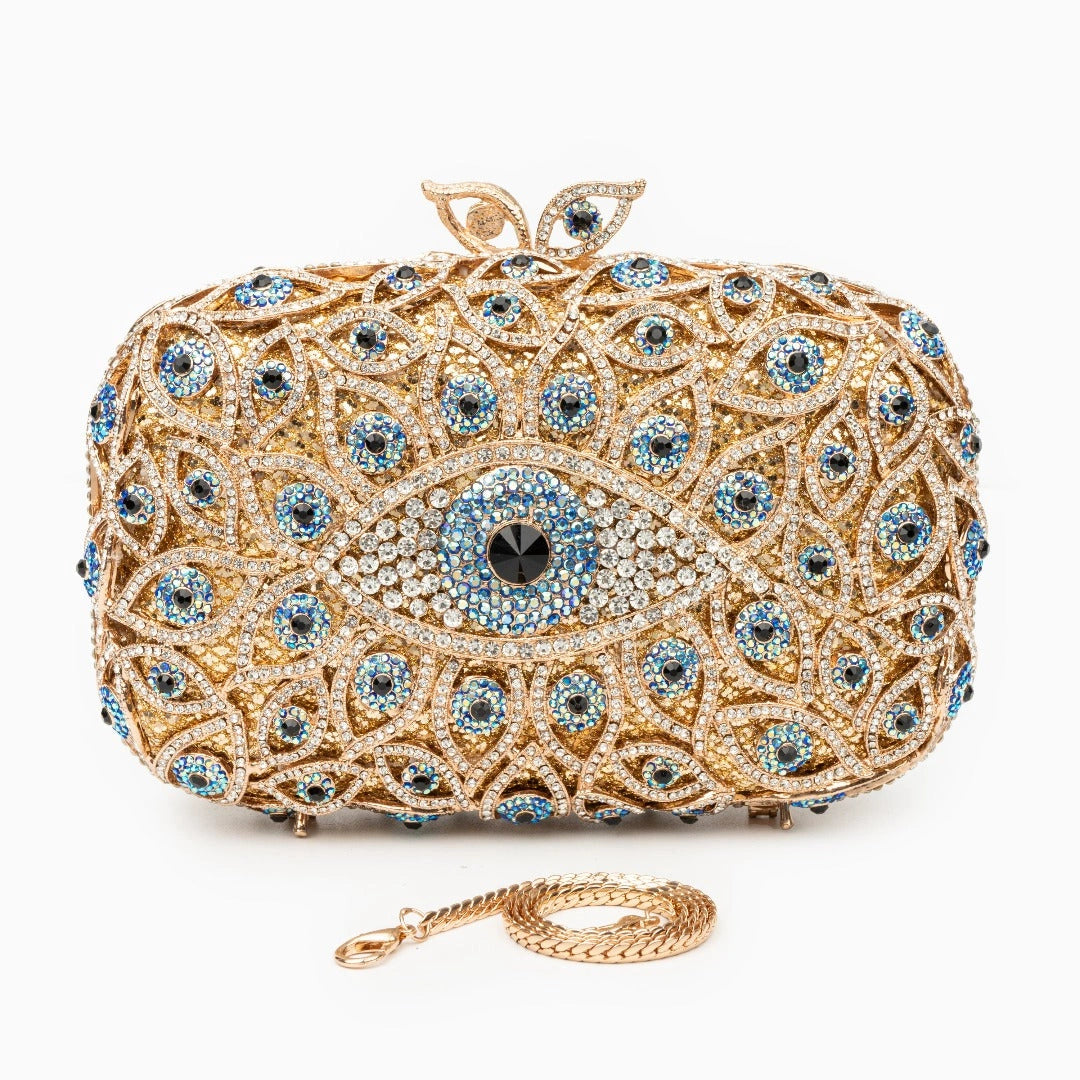 Elegant clutch bag featuring a crystal evil eye design, crafted — view 8 — view 8